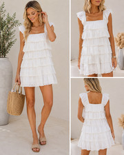 Show Me Your Mumu Lucy Mini Dress White Eyelet Tiered Ruffle Size Large