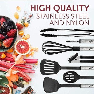 24PC Nylon Kitchen Utensils Set Stainless Steel Handles Heat Resistant Black