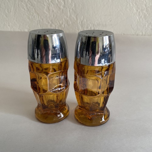 Vintage Anchor Hocking Georgischer Bernstein Gold Vertiefung Glas Salz Pfefferstreuer - Bild 1 von 8