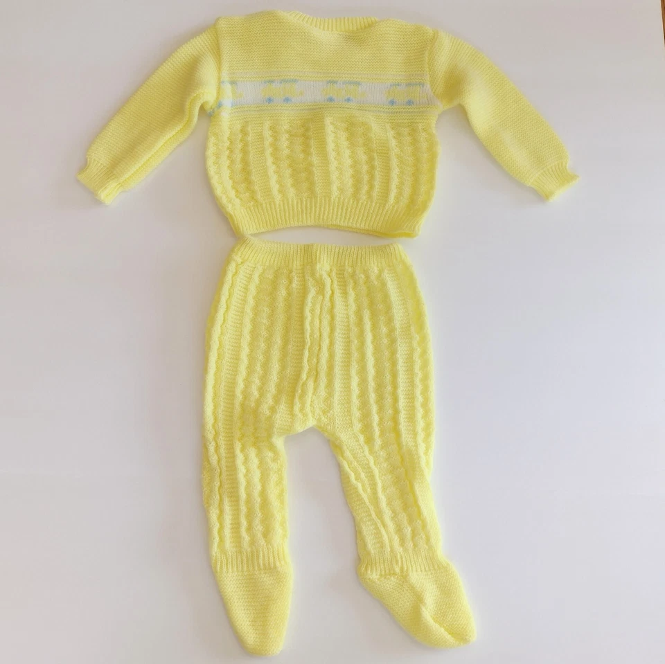 Vintage Soft Spun Infant 0-6 Mos Bright Yellow Knit 2pc Outfit Set Sweater Pants - Image 2 of 4