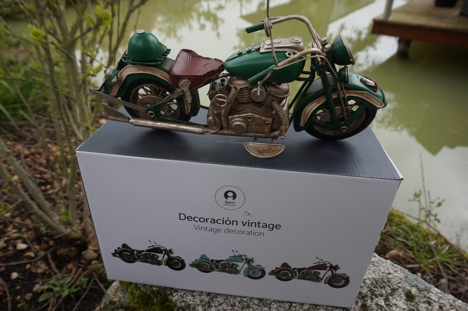 Figurine moto chopper en métal vintage de 28 cm style Harley