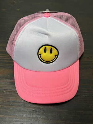 Neon Pink & White Smiley Face Trucker Hat Mesh Cap NWT | eBay display picture 2