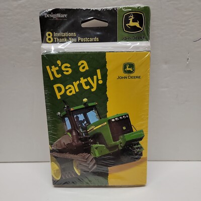 1 Pkg John Deere It's a Party 8 Invitations & Envelopes & 8 Thank You Postcards
