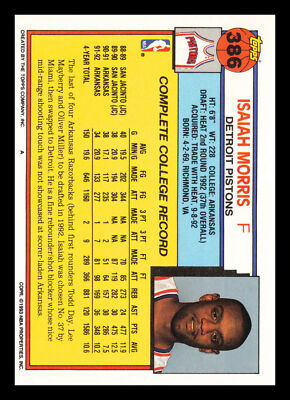 Isaiah Morris #386 1992-93 Topps Detroit Pistons Basketball | eBay