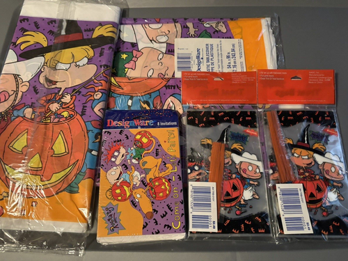 VINTAGE RUGRATS HALLOWEEN PARTY SUPPLIES INVITATIONS, TREATBAGS, TABLECOVER 90'S