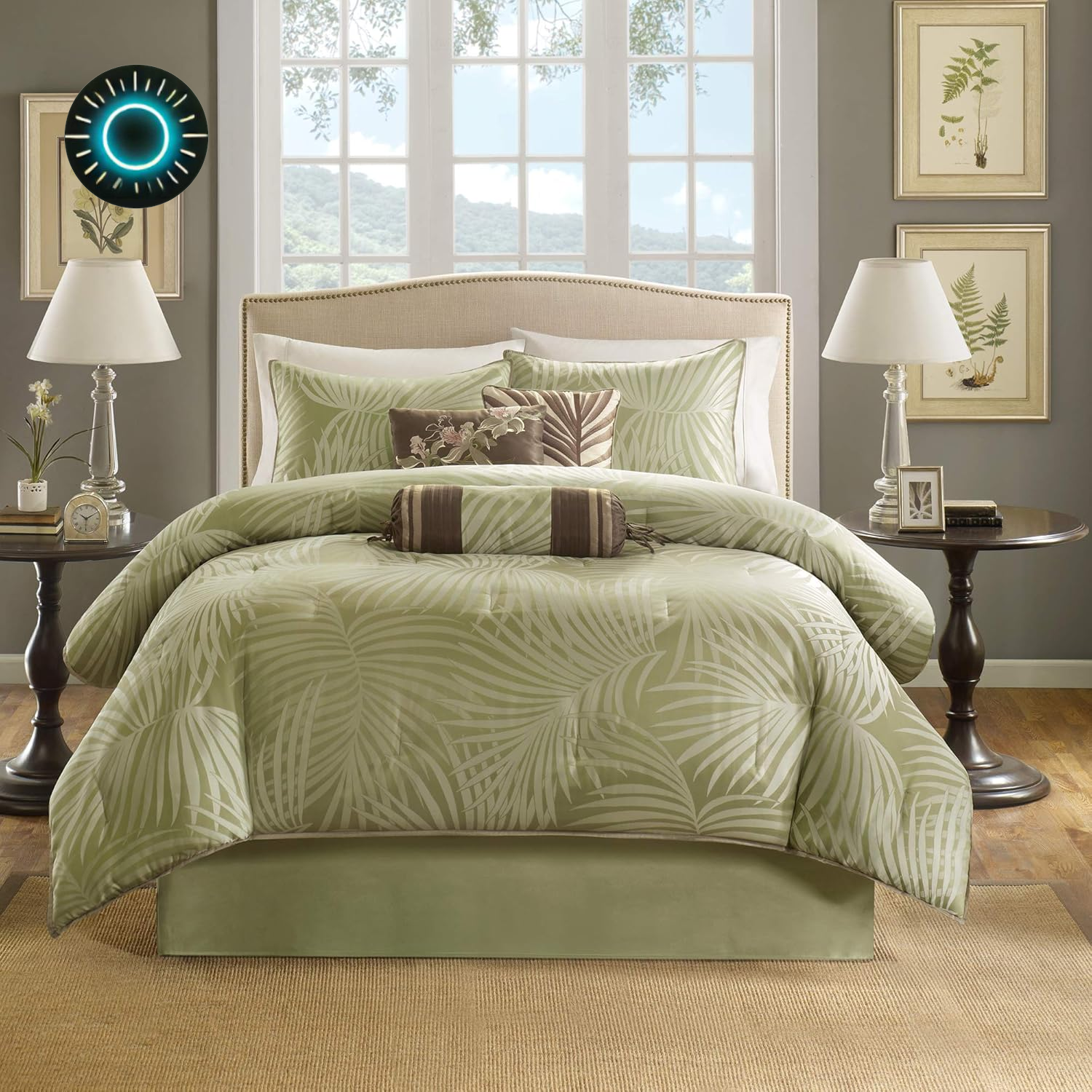 Scenic Queen Comforter Set 90x90 Freeport Palm Leaf Olive Green 7-Piece-image