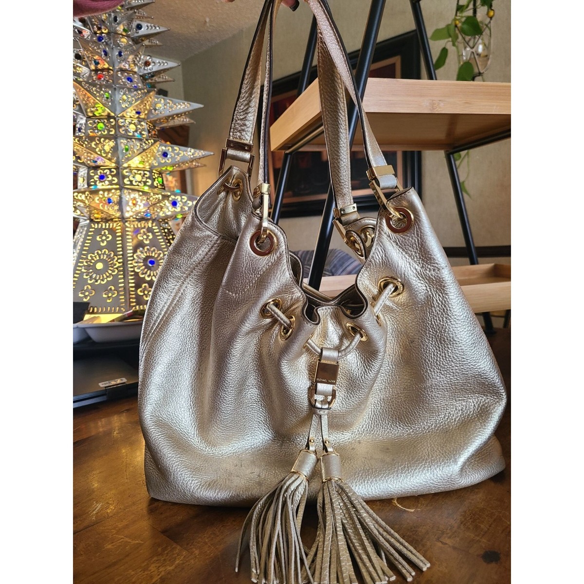 Michael Kors Gold Pebbled Leather Camden Tassel Drawstring  display picture 1