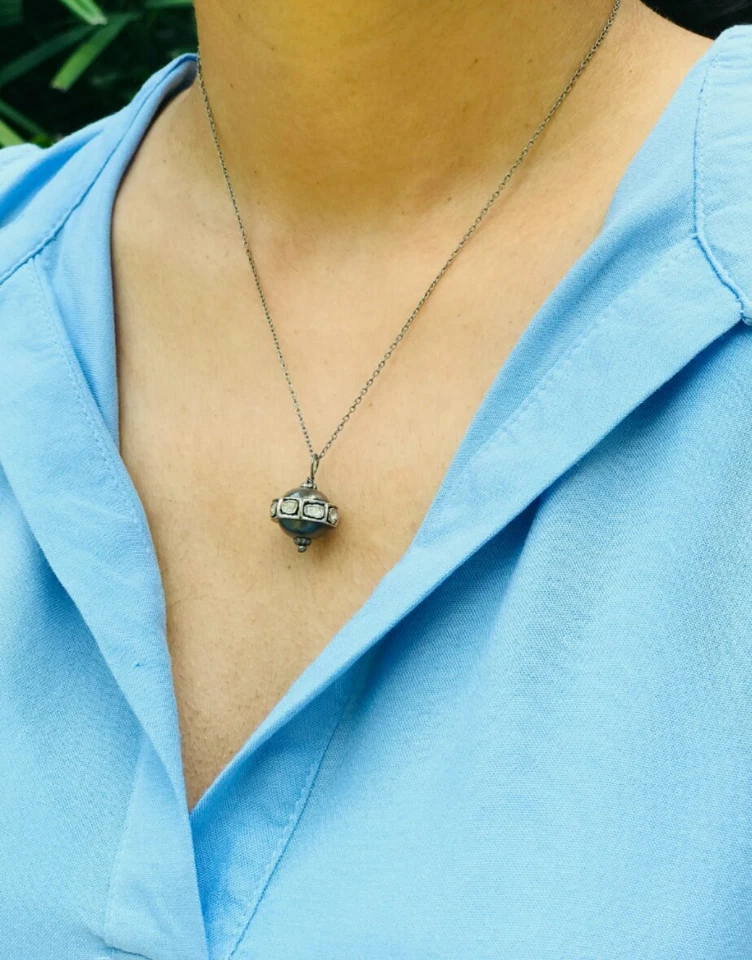 Collar Colgante Diamante Rosecut Collar Plata de Ley 925 Colgante Victoriano. Foto 3 de 4