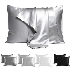 2 Pack Luxurious Satin Silk Pillowcase Soft Bedding Standard Queen Pillow Cover