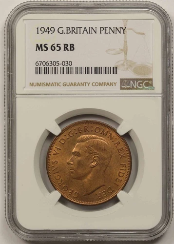 1949 Great Britain Copper Penny NGC MS 65 RB 