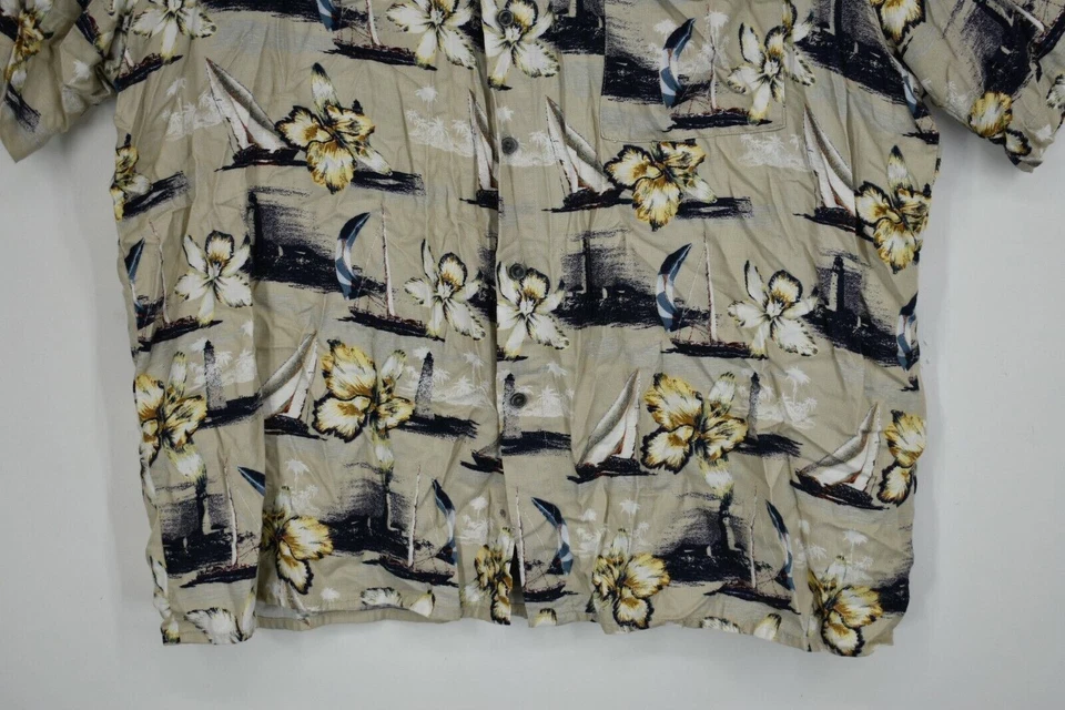 Ivy Crew Men Button Front Short Sleeve Tan Floral Print Hawaiian Shirt Size 2XL - Image 2 of 4