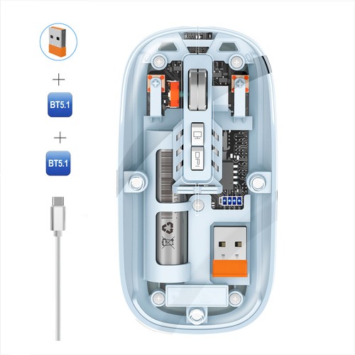 M233 Transparent Magnetic Mouse Triple Mode 2.4G Bluetooth Wireless Mouse - Picture 6 of 25