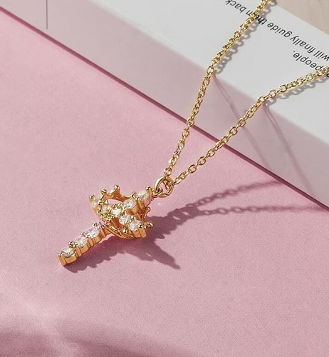 14k Gold Cross Necklace for Women,Cubic Zirconia Crown Cross Pendant Necklaces - Picture 7 of 18