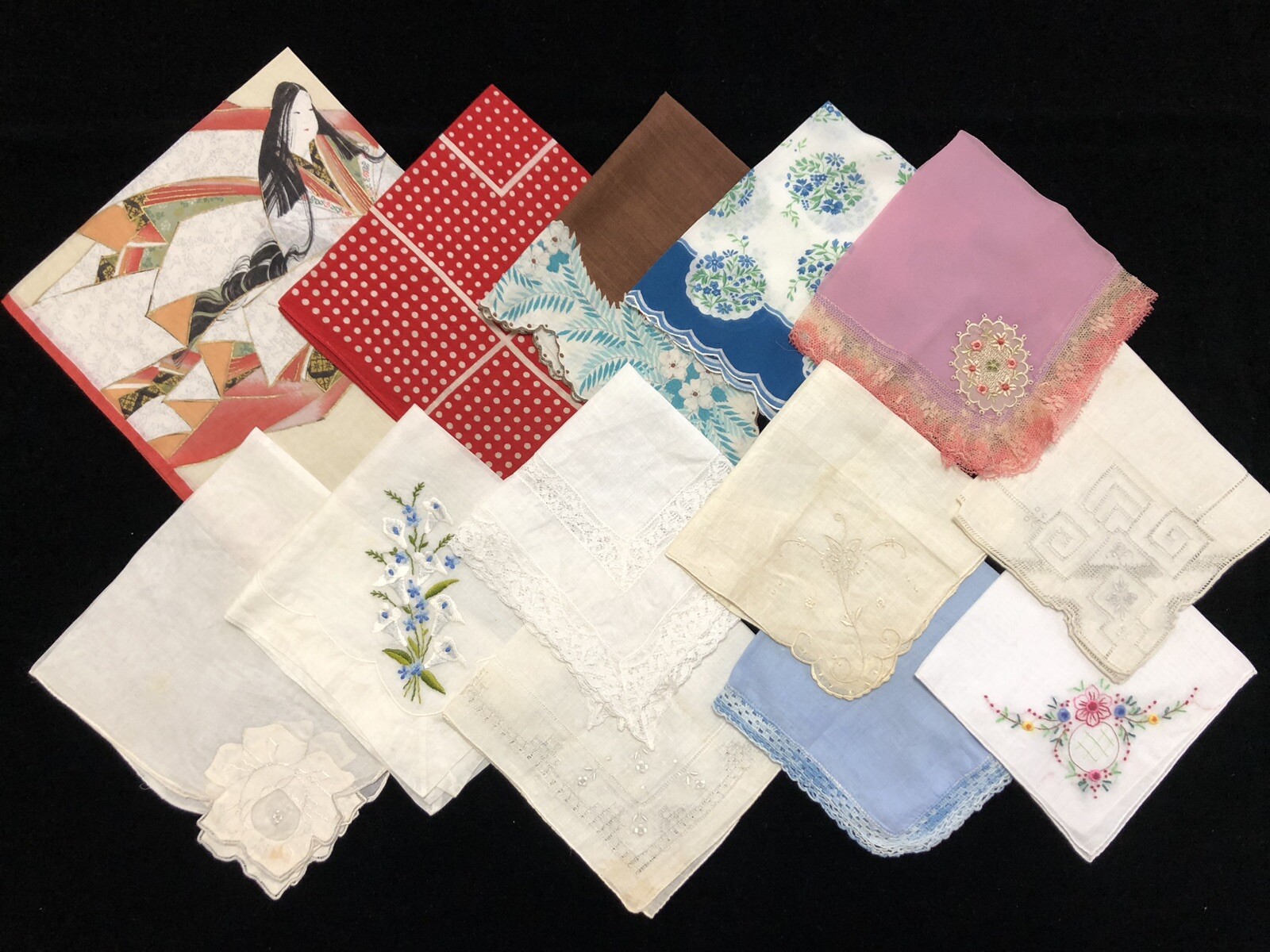Vintage Hankies Lot of 13 w/ Lace, Embroidery, or Flo… Gem
