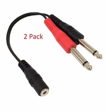3.5mm 1/8" Stereo Female Plug to 2 x 6.35mm 1/4" TR Mono Male Y Splitter Cable