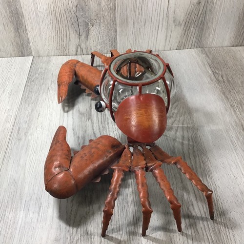 Decorative Tin Crab Candle Holder Tin body/Legs w/Open Glass Center 12x6x5 inch - Picture 11 of 15