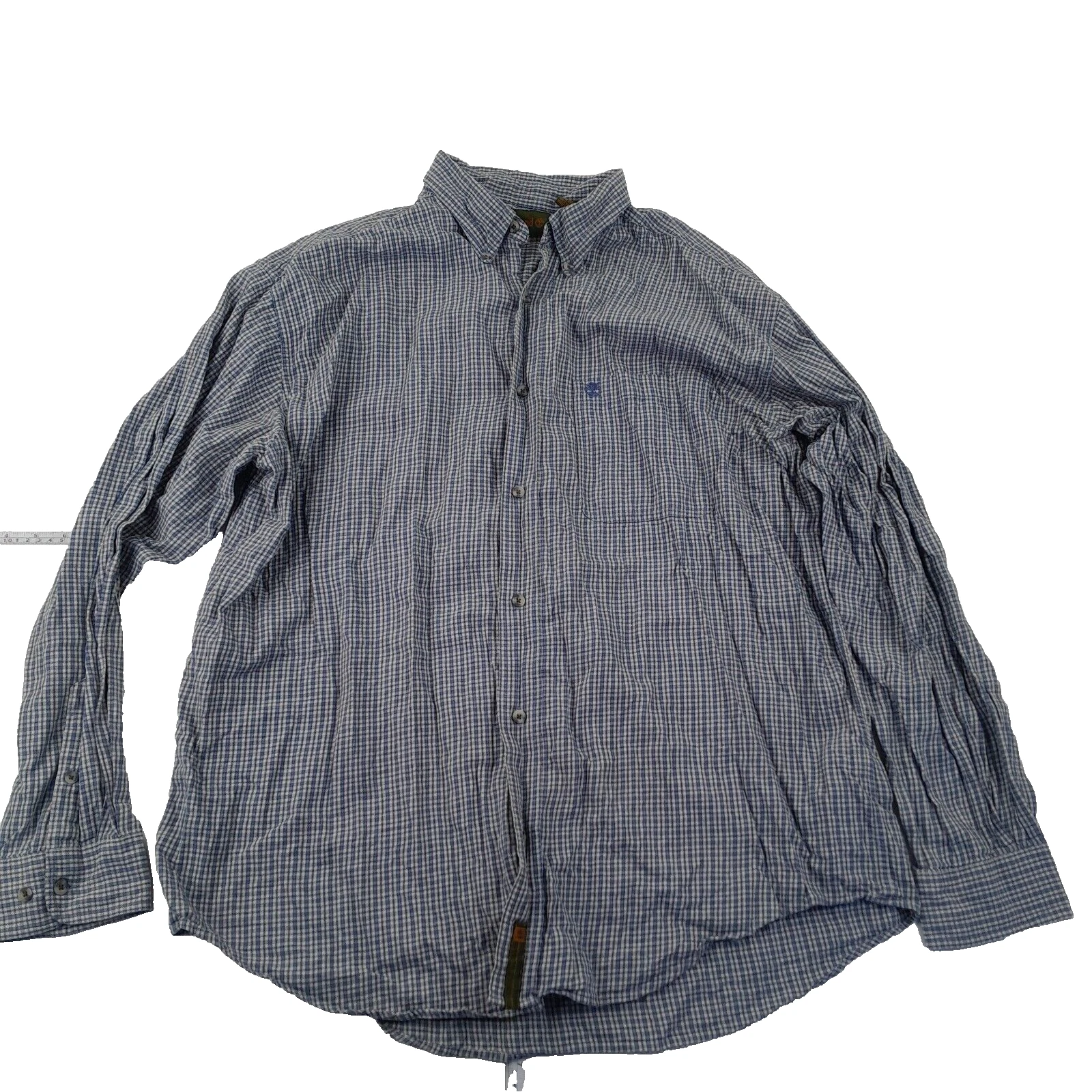 Camicia TIMBERLAND XL blu uomo quadri flanella bottoni manica lunga cotone Oxford