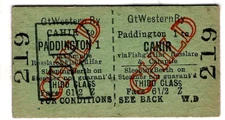 Railway ticket: G.W.R. Paddington & Cahir via Fishguard & Rosslare