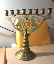 Ancien Antique Vintage Menorah En Laiton Bronze, Judaïca, Hanouka