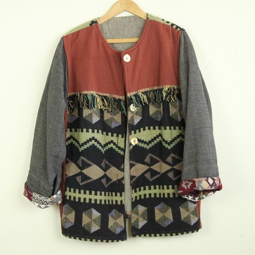 Vintage Cotton Saddle Blanket Jacket Coat Patchwork Southwestern Boho