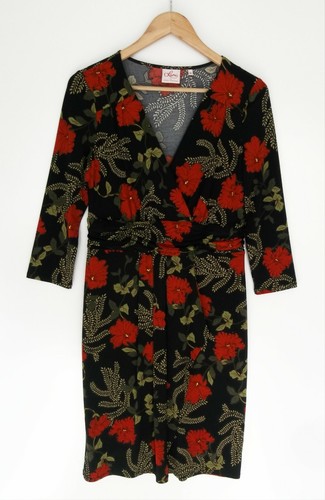 Red Floral Print 3/4 Sleeve Dress 