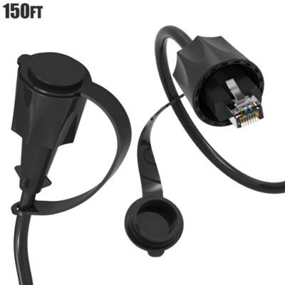 150FT Waterproof IP67 Cat6 RJ45 Ethernet LAN SSTP Cable Shield Outdoor Dust Cap