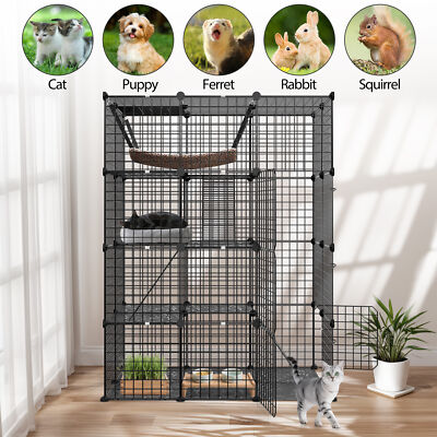 #ad Large Cat Cage Enclosure Metal Wire 4 Tier Kennel DIY Playpen Catio with Hammock $63.58