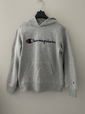 Champion Sweater Youth Medium M Casual Modern Spell Out Hoodie Athletic Gray