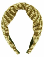 Image of ACCESSORIZE ZEBRA BEADED KNOT HEADBAND BEAD GOLD GREEN HEAD HAIR BAND HAIRBAND