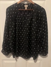 Chico’s Blouse Women’s XL Active Dot Top Size 3 Polka Dot Black White3/4 Sleeve