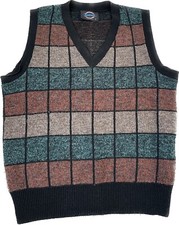 Vintage Jantzen Wool Acrylic Check USA Medium Vneck Sweater Vest VTG