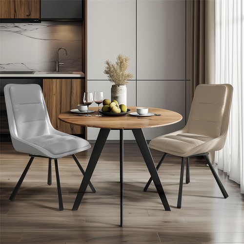 2x 360° Swivel Dining Room Chairs Mid-Century Upholstered Leather Kitchen Chair - Picture 10 of 22