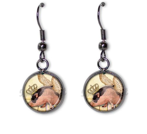 Flying Royal Pig Animal Spirit Handmade Resin Dangling Earrings 12MM SIZE - Picture 5 of 7