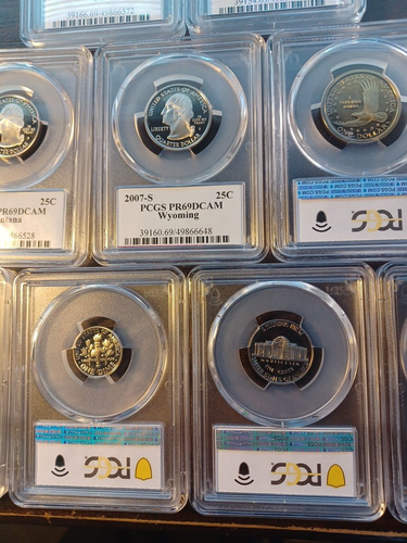 2007s set of pcgs pr69 dcam 1c,5c,10c, 5 state 25c, 50c,$1 coins w/ case - Picture 16 of 24