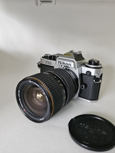 Nikon FE2 Chrome Body SLR Film Camera W/ Tokina ATX 35-70 F/2.8 Lens Nice