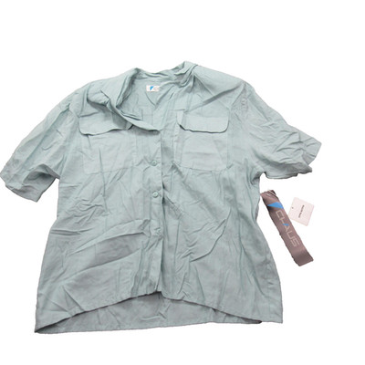 Vintage Chaus Shirt Womens Large Blue Rayon Button Up Short Sleeve Pocket 90s