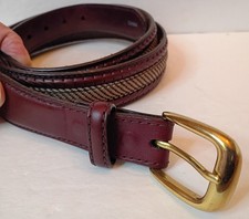 Brighton Mens Belt P2707 Size 40 Brown Leather Woven Inlay Brass Buckle EUC