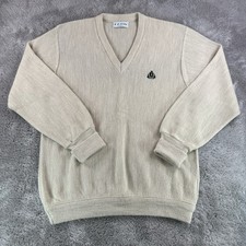 Vintage IZOD V Neck Sweater Mens Large Beige Made In USA Acrylic Preppy Golf