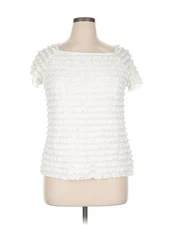 AB Studio Women White Short Sleeve Blouse XL