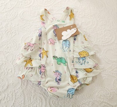 NWT ANGEL DEAR 3/6 MONTHS SEALIFE RUFFLE BUBBLE ROMPER SUNSUIT