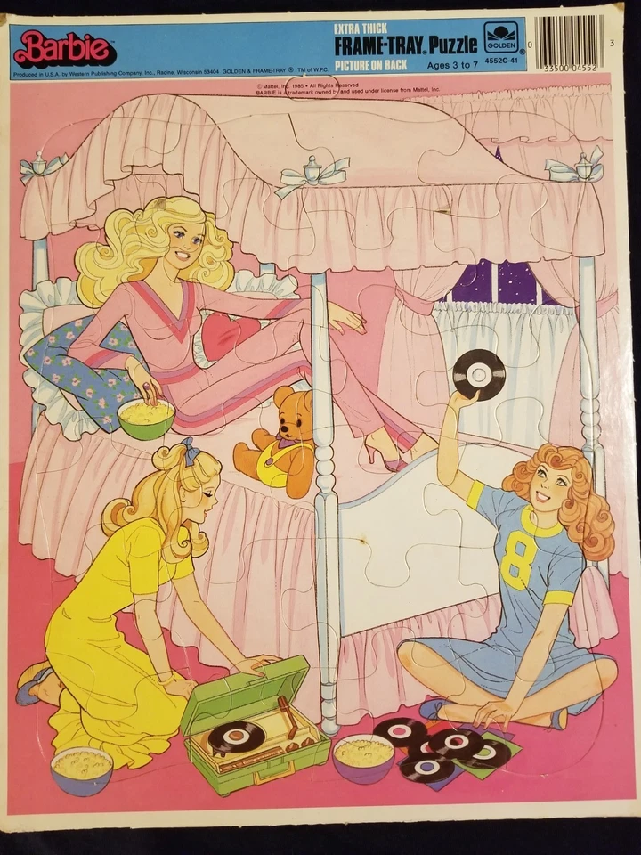 1985 Mattel Extra Thick Frame Tray Puzzle Golden Barbie Sleep over Party VINTAGE - Image 2 of 4