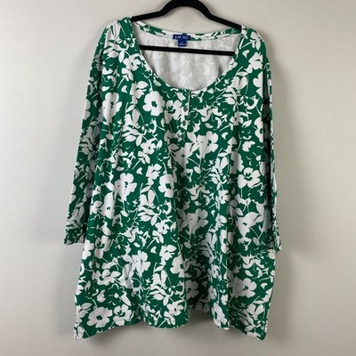 Liz & Me Green Floral Henley Top  T Shirt Size 5X Cotton Stretch 3/4 Sleeves