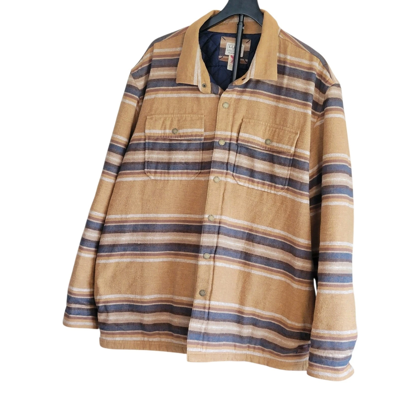LL Bean Mens Quilt Lined Chamois Flannel Shirt Jacket Men XXL Plaid Shacket