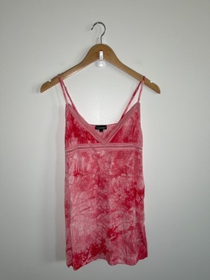 Womens Babydoll Cami Y2K Fairy Lace Going Out Top Spring Pink Tie Dye Medium