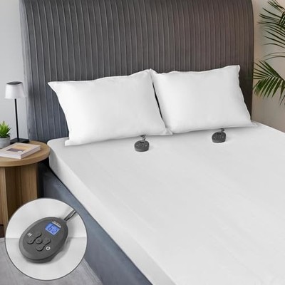 SUNBEAM ELECTRIC RESTFUL QUILTED HEATED MATTRESS PAD -  WHITE QUILTED VERTICAL