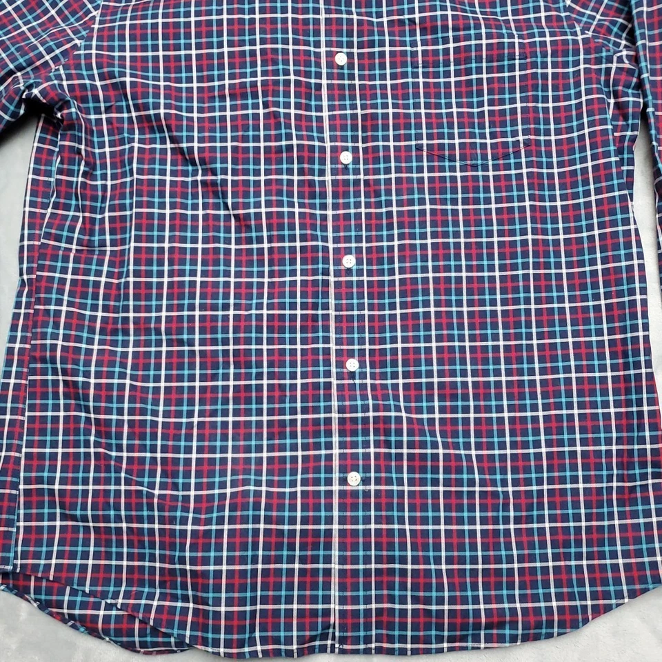 Рубашка мужская Lands End большая синяя с длинным рукавом клетчатая без железной саржи на пуговицах - Изображение 2 из 4