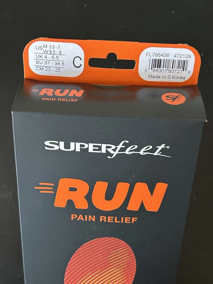 Palmilhas Superfeet RUN alívio da dor tamanho C laranja masculinas 5.5-7/femininas 6.5-8 NOVAS - Imagem 2 de 4