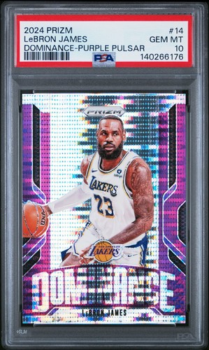 LeBron James 2024 Prizm Purple Pulsar Dominance #14 /35 PSA 10