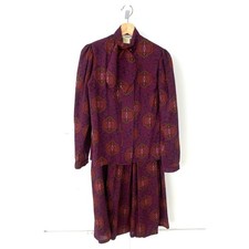THE TALBOTS Vtg 4 6 Tie Neck Blouse Skirt Set Outfit Paisley Ireland Wool Purple