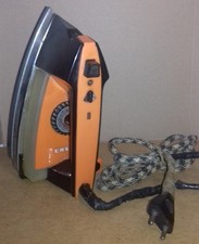COLLECTOR VINTAGE ANCIEN FER à REPASSER CALOR PRESSING-MATIC ORANGE 70'S Déco